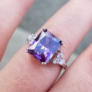 Princess cut amethyst 925 silver ring size 7